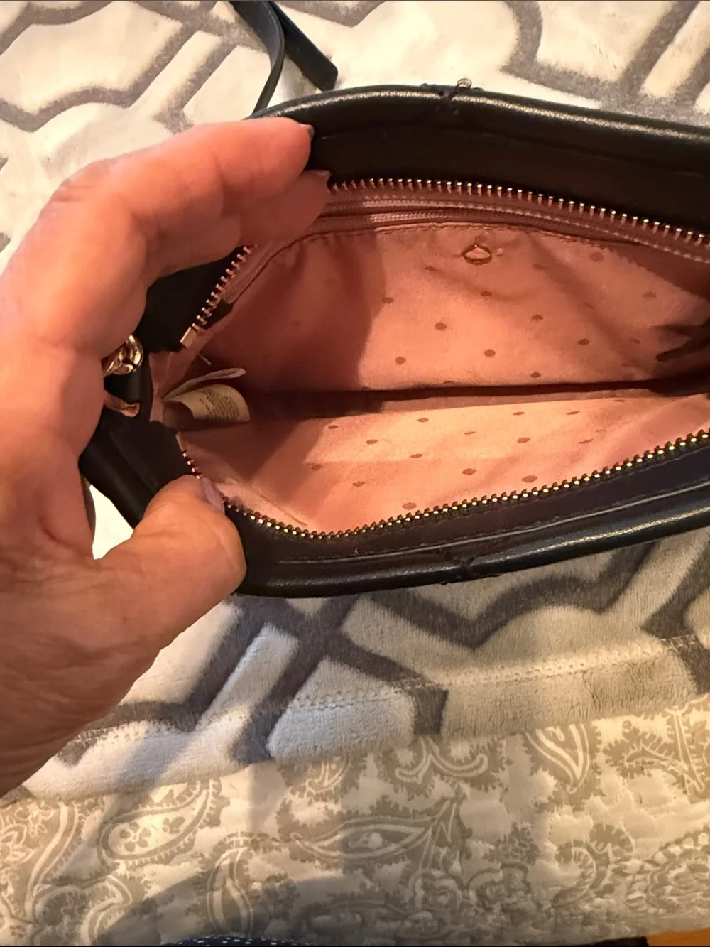 kate spade Black Quilted Leather Crossbody with Gold Chain Accent